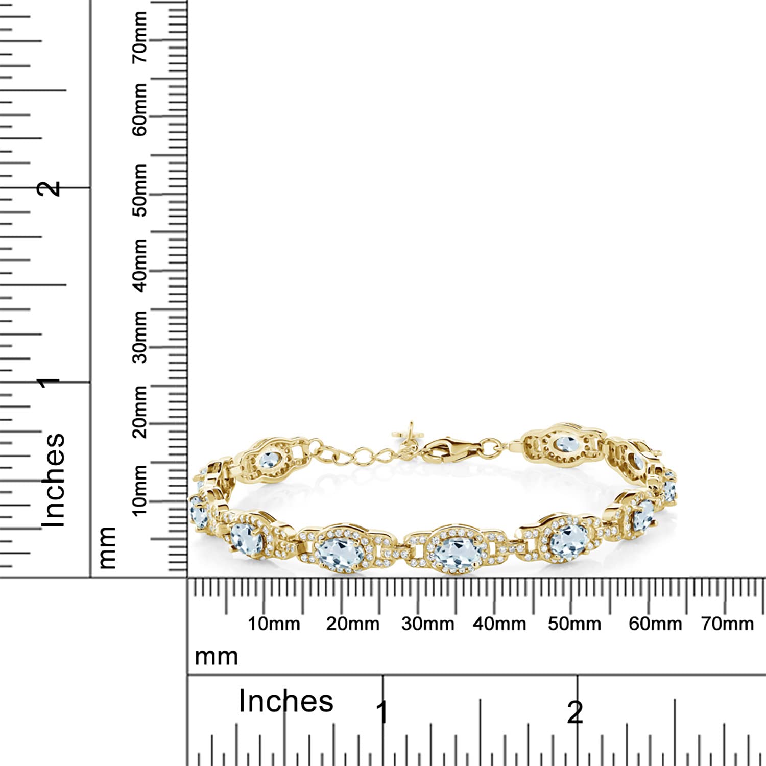 Gem Stone King 18K Yellow Gold Plated Silver Oval Gemstone Birthstone Tennis Bracelet For Women | Oval 6X4MM | 7 Inch With 1 Inch Extender | Fine Jewelry Gifts for Women Her Mom Wife