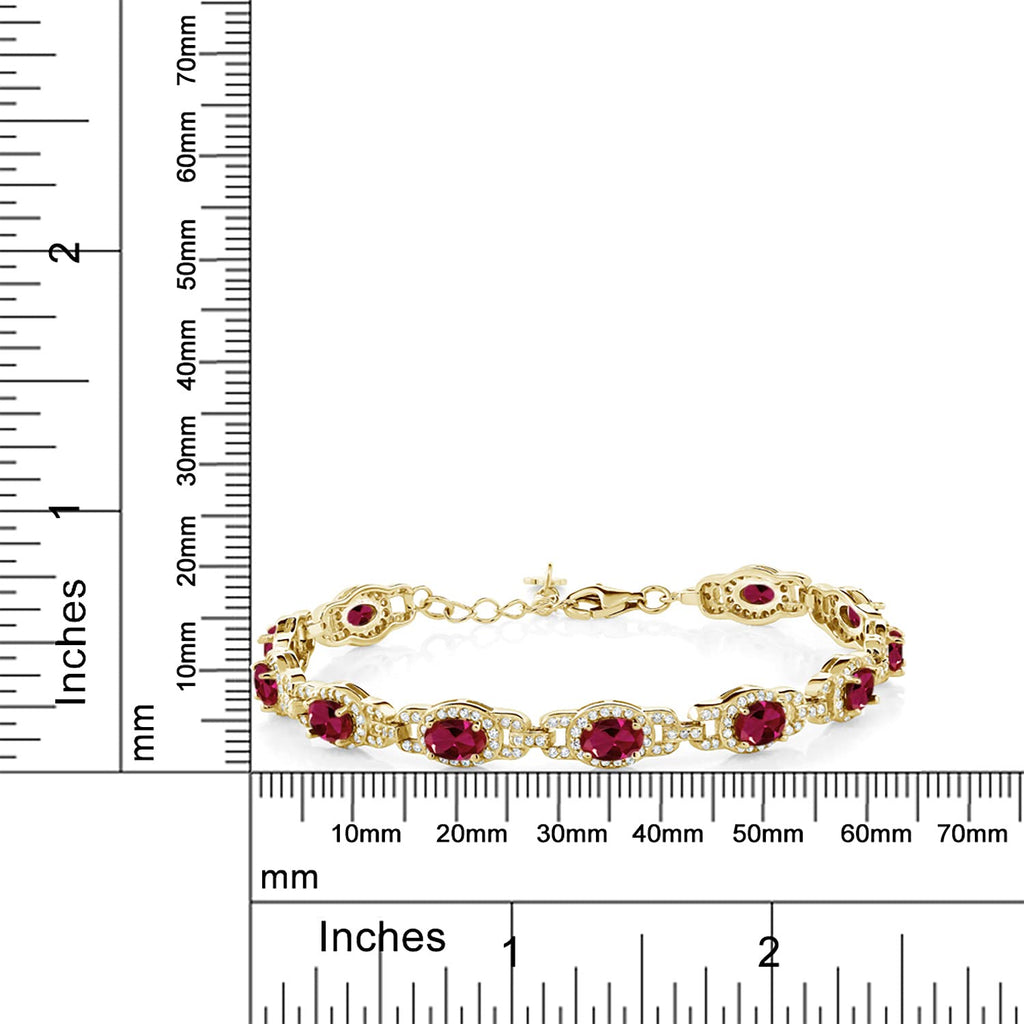 Gem Stone King 18K Yellow Gold Plated Silver Oval Gemstone Birthstone Tennis Bracelet For Women | Oval 6X4MM | 7 Inch With 1 Inch Extender | Fine Jewelry Gifts for Women Her Mom Wife
