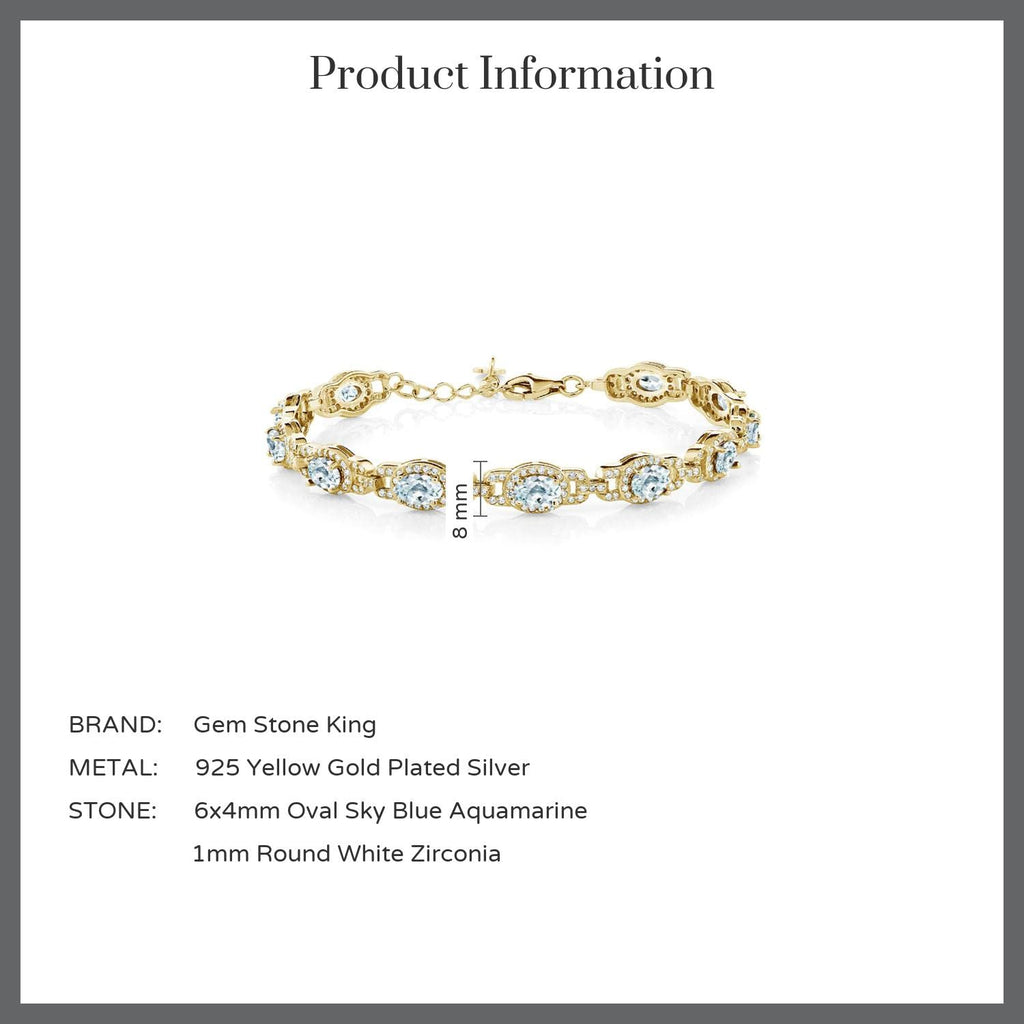 Gem Stone King 18K Yellow Gold Plated Silver Oval Gemstone Birthstone Tennis Bracelet For Women | Oval 6X4MM | 7 Inch With 1 Inch Extender | Fine Jewelry Gifts for Women Her Mom Wife
