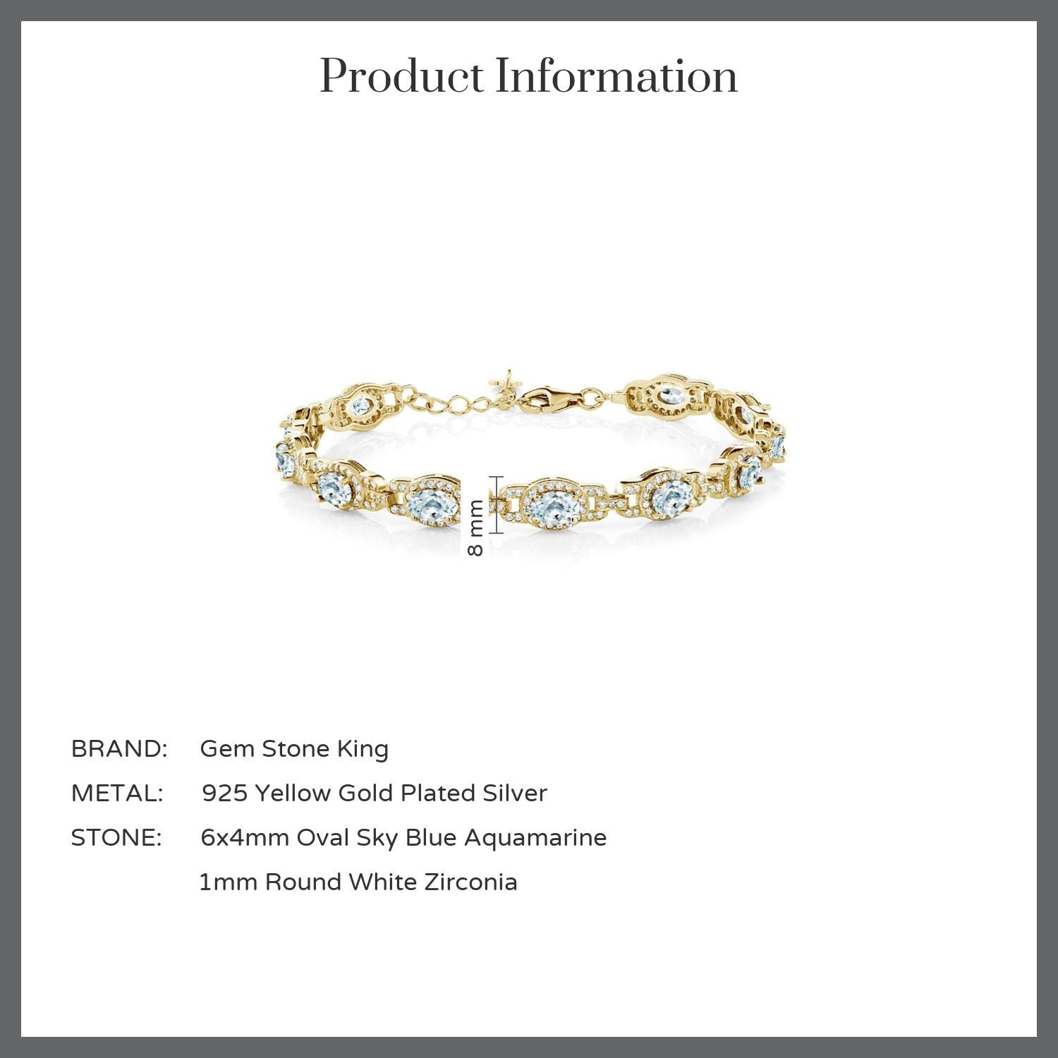 Gem Stone King 18K Yellow Gold Plated Silver Oval Gemstone Birthstone Tennis Bracelet For Women | Oval 6X4MM | 7 Inch With 1 Inch Extender | Fine Jewelry Gifts for Women Her Mom Wife