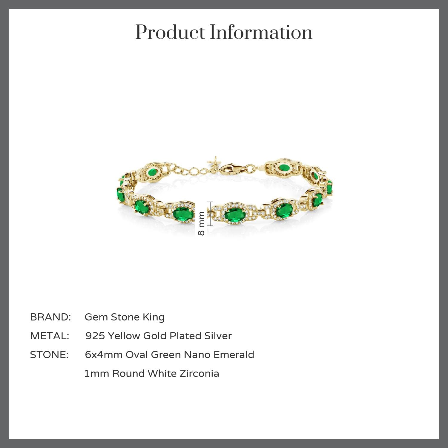 Gem Stone King 18K Yellow Gold Plated Silver Oval Gemstone Birthstone Tennis Bracelet For Women | Oval 6X4MM | 7 Inch With 1 Inch Extender | Fine Jewelry Gifts for Women Her Mom Wife