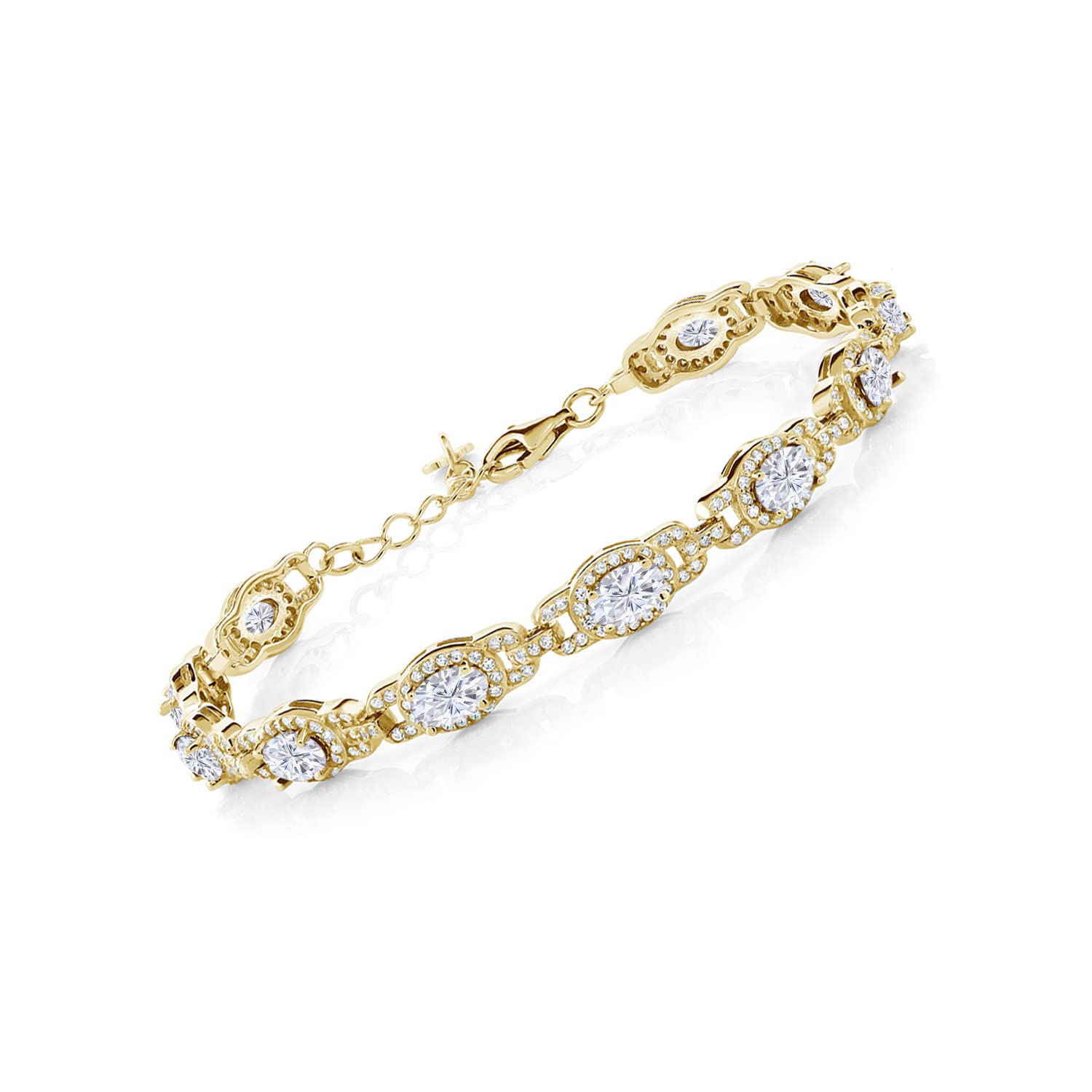Gem Stone King 18K Yellow Gold Plated Silver Oval Gemstone Birthstone Tennis Bracelet For Women | Oval 6X4MM | 7 Inch With 1 Inch Extender | Fine Jewelry Gifts for Women Her Mom Wife