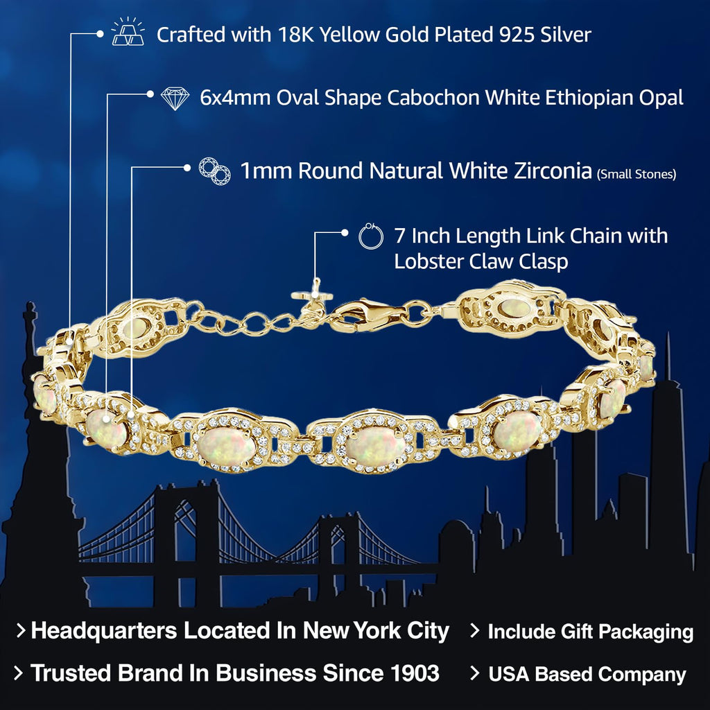 Gem Stone King 18K Yellow Gold Plated Silver Oval Gemstone Birthstone Tennis Bracelet For Women | Oval 6X4MM | 7 Inch With 1 Inch Extender | Fine Jewelry Gifts for Women Her Mom Wife