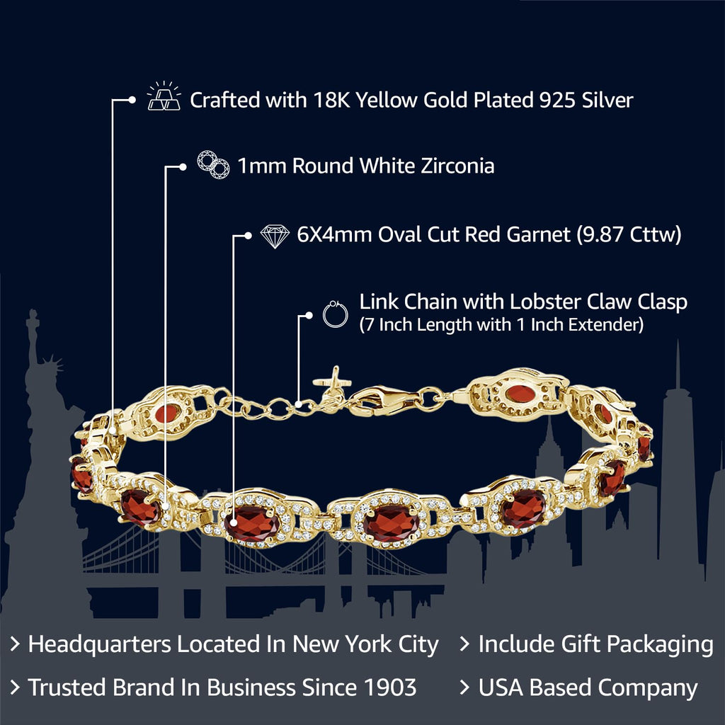 Gem Stone King 18K Yellow Gold Plated Silver Oval Gemstone Birthstone Tennis Bracelet For Women | Oval 6X4MM | 7 Inch With 1 Inch Extender | Fine Jewelry Gifts for Women Her Mom Wife