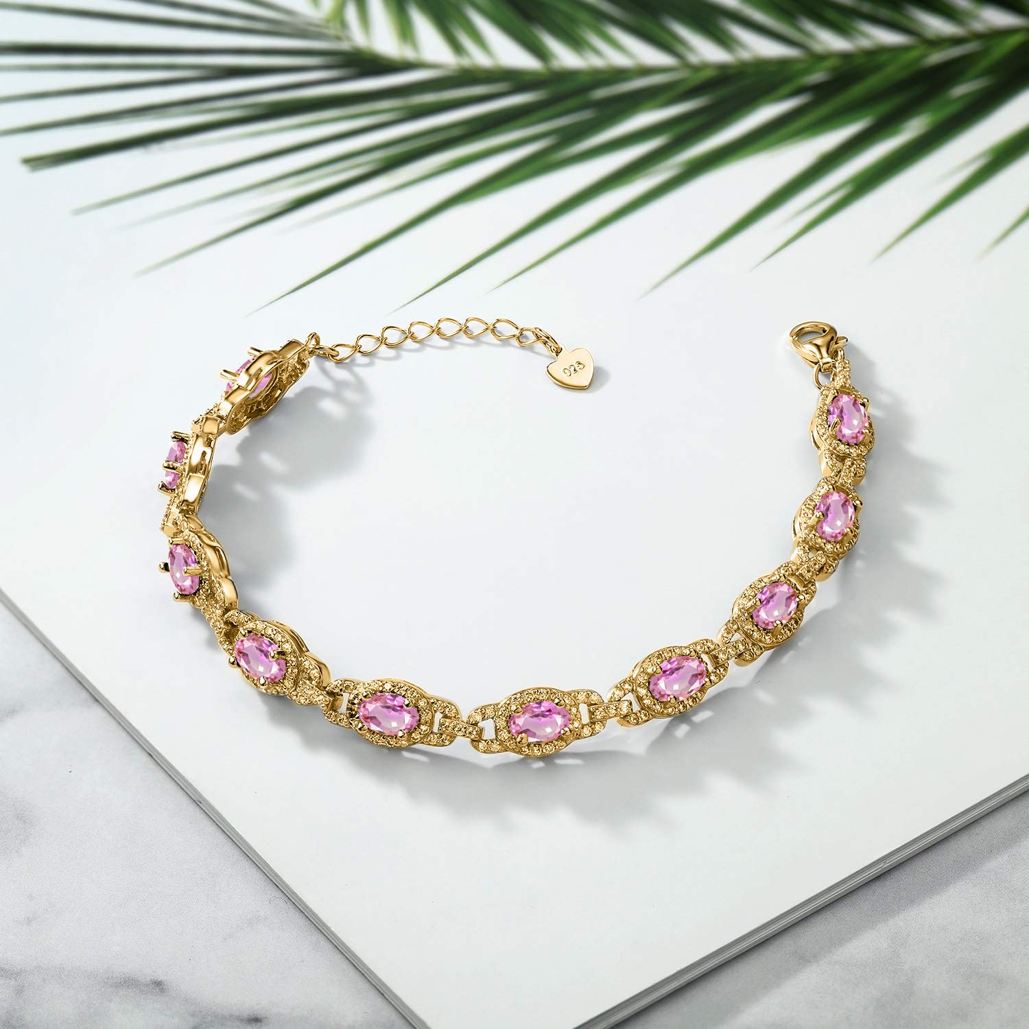 Gem Stone King 18K Yellow Gold Plated Silver Oval Gemstone Birthstone Tennis Bracelet For Women | Oval 6X4MM | 7 Inch With 1 Inch Extender | Fine Jewelry Gifts for Women Her Mom Wife