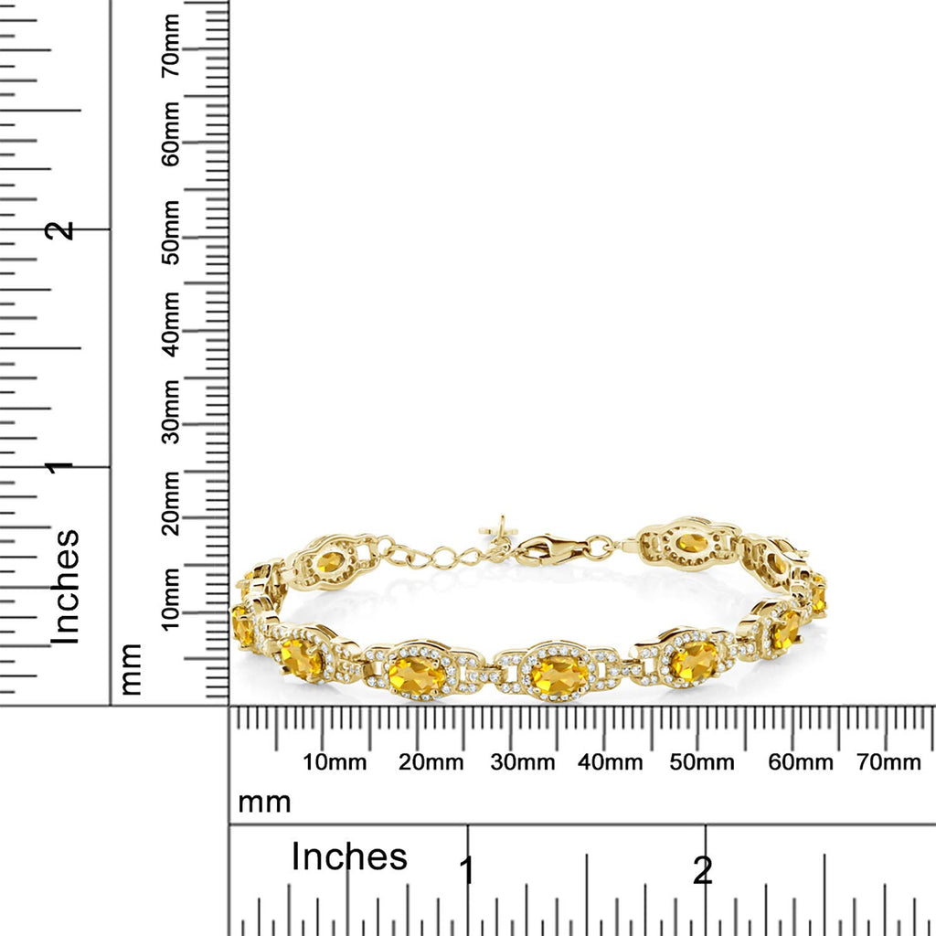 Gem Stone King 18K Yellow Gold Plated Silver Oval Gemstone Birthstone Tennis Bracelet For Women | Oval 6X4MM | 7 Inch With 1 Inch Extender | Fine Jewelry Gifts for Women Her Mom Wife