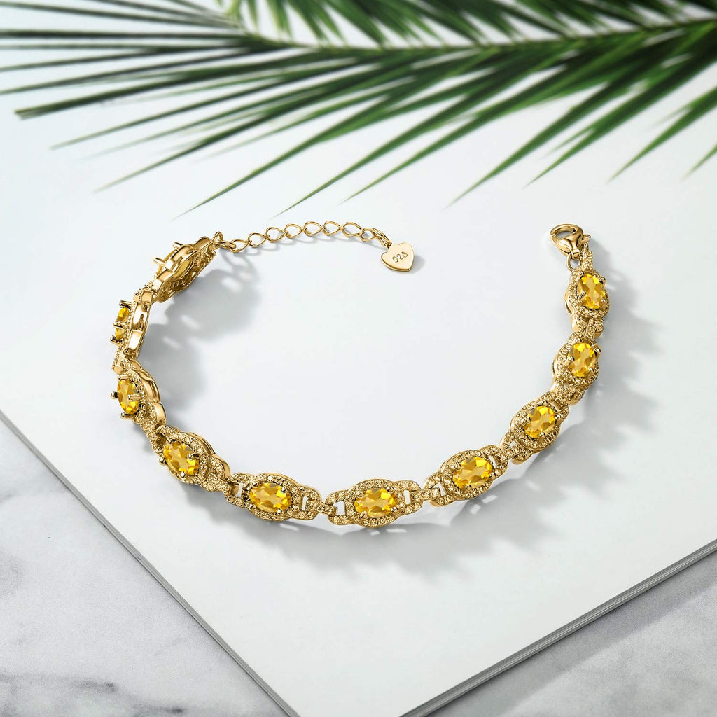 Gem Stone King 18K Yellow Gold Plated Silver Oval Gemstone Birthstone Tennis Bracelet For Women | Oval 6X4MM | 7 Inch With 1 Inch Extender | Fine Jewelry Gifts for Women Her Mom Wife