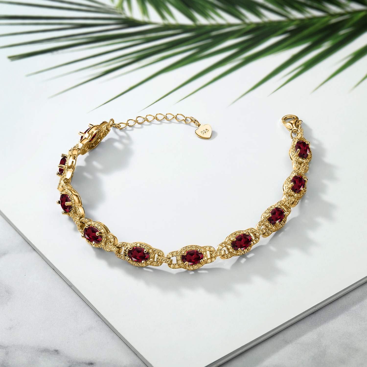Gem Stone King 18K Yellow Gold Plated Silver Oval Gemstone Birthstone Tennis Bracelet For Women | Oval 6X4MM | 7 Inch With 1 Inch Extender | Fine Jewelry Gifts for Women Her Mom Wife