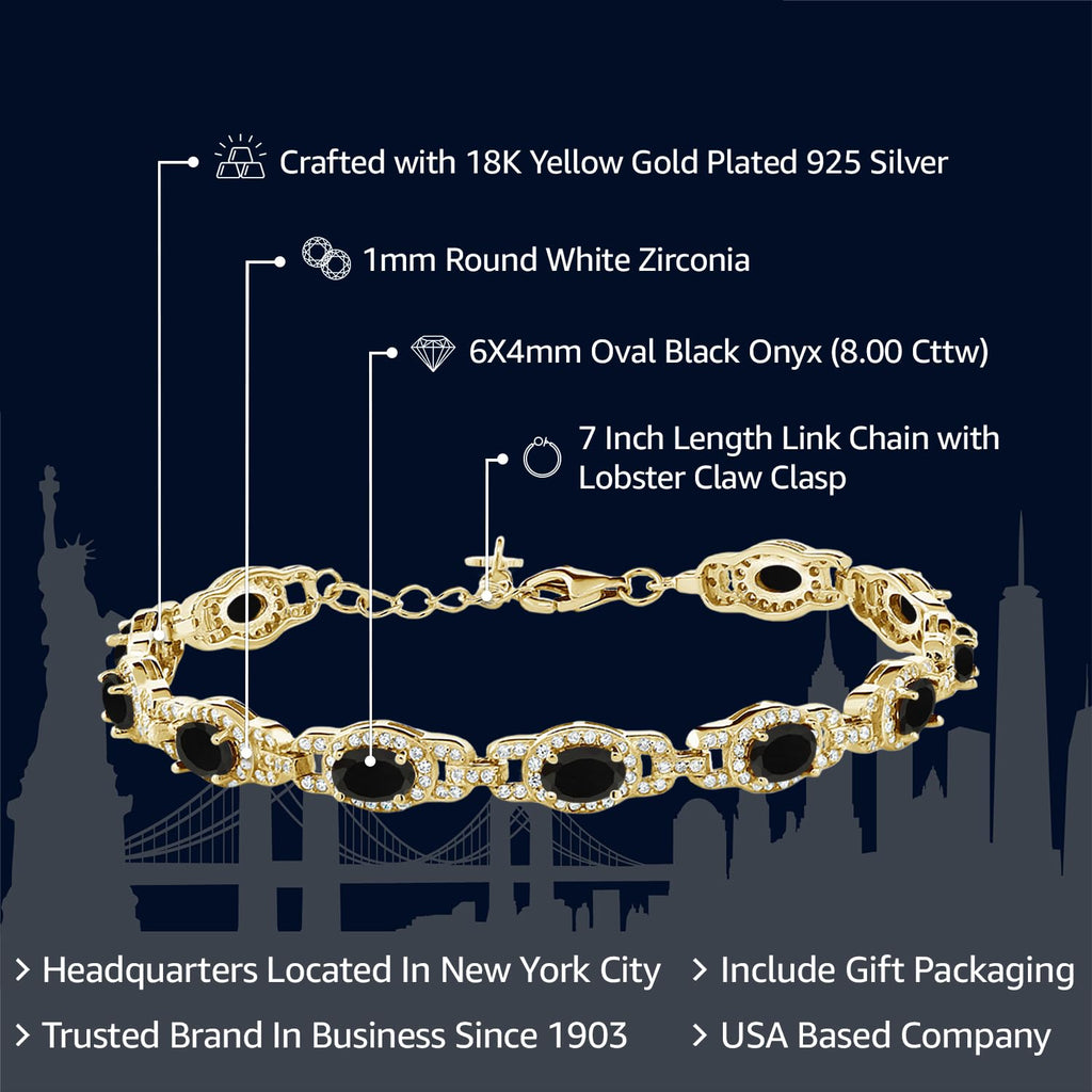 Gem Stone King 18K Yellow Gold Plated Silver Oval Gemstone Birthstone Tennis Bracelet For Women | Oval 6X4MM | 7 Inch With 1 Inch Extender | Fine Jewelry Gifts for Women Her Mom Wife