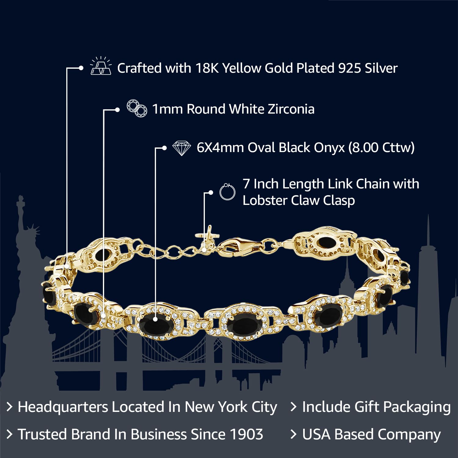 Gem Stone King 18K Yellow Gold Plated Silver Oval Gemstone Birthstone Tennis Bracelet For Women | Oval 6X4MM | 7 Inch With 1 Inch Extender | Fine Jewelry Gifts for Women Her Mom Wife