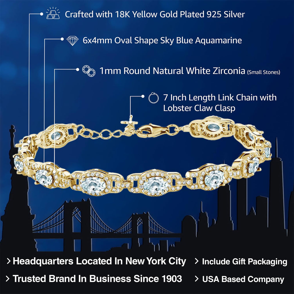 Gem Stone King 18K Yellow Gold Plated Silver Oval Gemstone Birthstone Tennis Bracelet For Women | Oval 6X4MM | 7 Inch With 1 Inch Extender | Fine Jewelry Gifts for Women Her Mom Wife