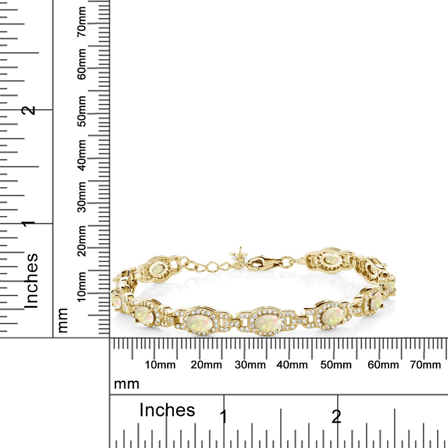 Gem Stone King 18K Yellow Gold Plated Silver Oval Gemstone Birthstone Tennis Bracelet For Women | Oval 6X4MM | 7 Inch With 1 Inch Extender | Fine Jewelry Gifts for Women Her Mom Wife