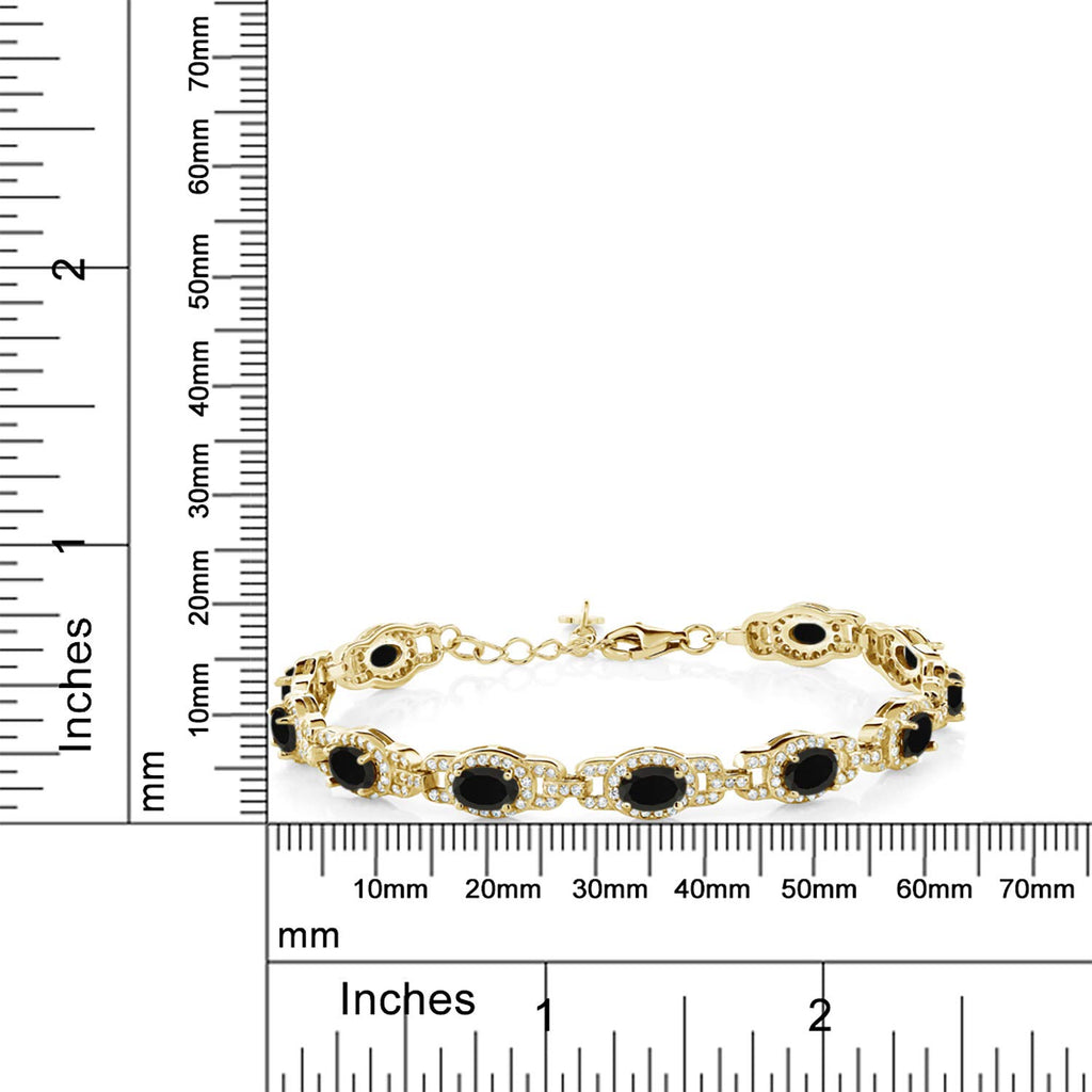 Gem Stone King 18K Yellow Gold Plated Silver Oval Gemstone Birthstone Tennis Bracelet For Women | Oval 6X4MM | 7 Inch With 1 Inch Extender | Fine Jewelry Gifts for Women Her Mom Wife