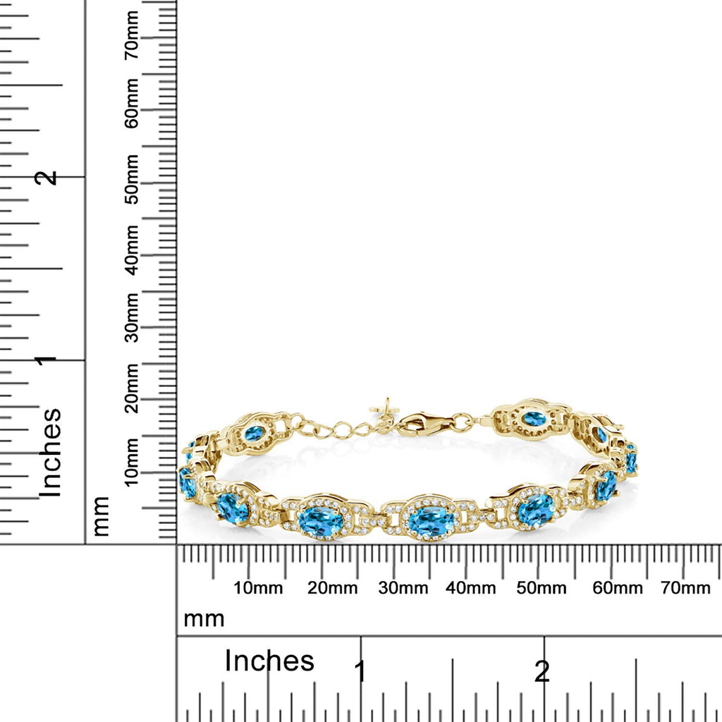 Gem Stone King 18K Yellow Gold Plated Silver Oval Gemstone Birthstone Tennis Bracelet For Women | Oval 6X4MM | 7 Inch With 1 Inch Extender | Fine Jewelry Gifts for Women Her Mom Wife