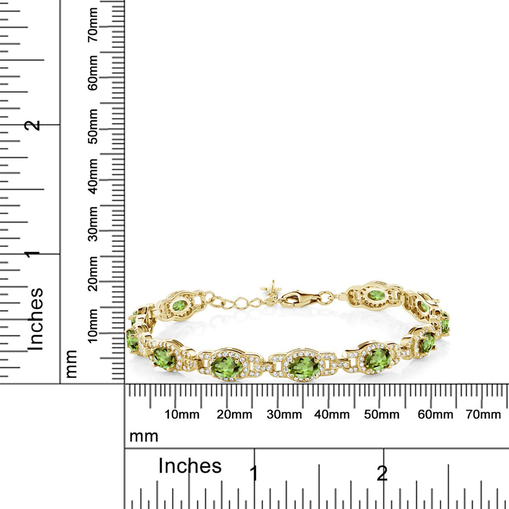 Gem Stone King 18K Yellow Gold Plated Silver Oval Gemstone Birthstone Tennis Bracelet For Women | Oval 6X4MM | 7 Inch With 1 Inch Extender | Fine Jewelry Gifts for Women Her Mom Wife