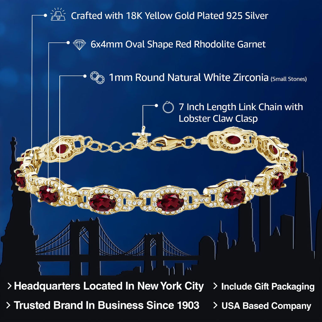 Gem Stone King 18K Yellow Gold Plated Silver Oval Gemstone Birthstone Tennis Bracelet For Women | Oval 6X4MM | 7 Inch With 1 Inch Extender | Fine Jewelry Gifts for Women Her Mom Wife