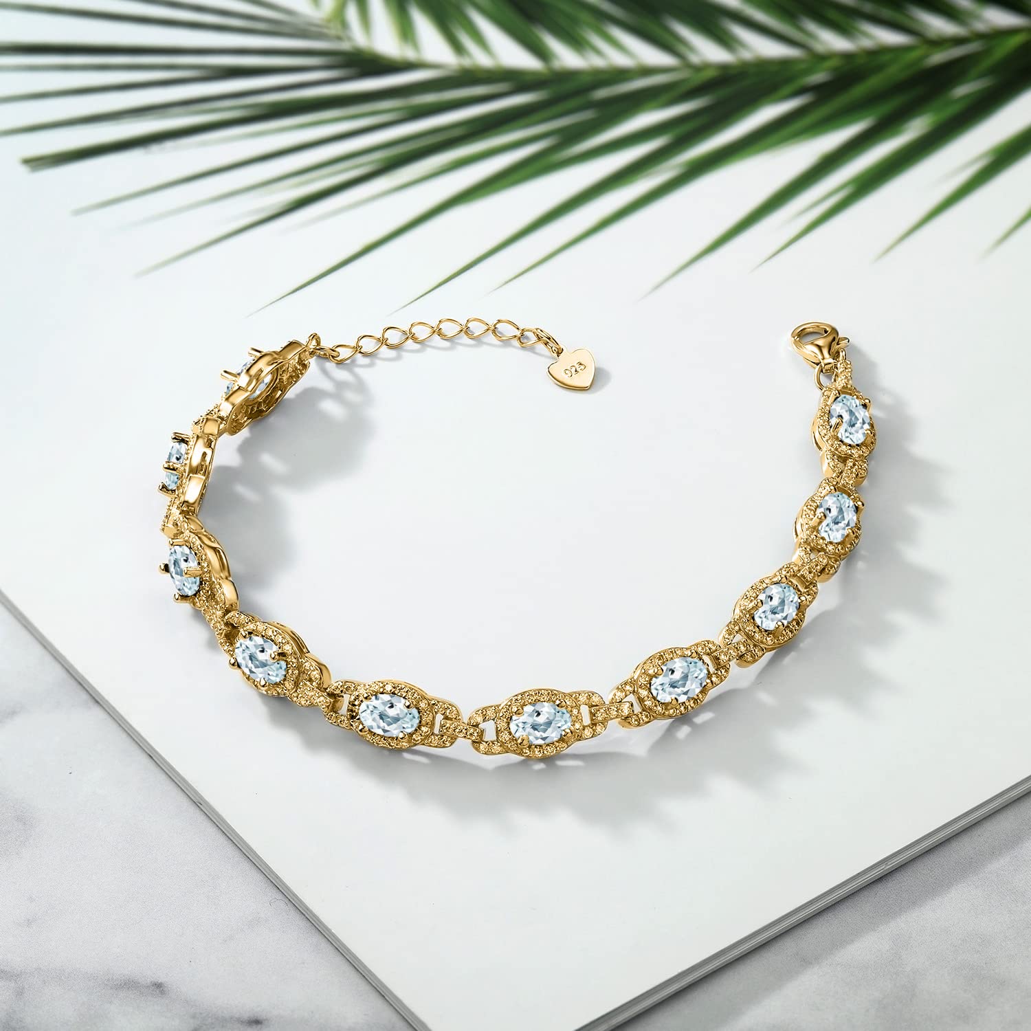 Gem Stone King 18K Yellow Gold Plated Silver Oval Gemstone Birthstone Tennis Bracelet For Women | Oval 6X4MM | 7 Inch With 1 Inch Extender | Fine Jewelry Gifts for Women Her Mom Wife