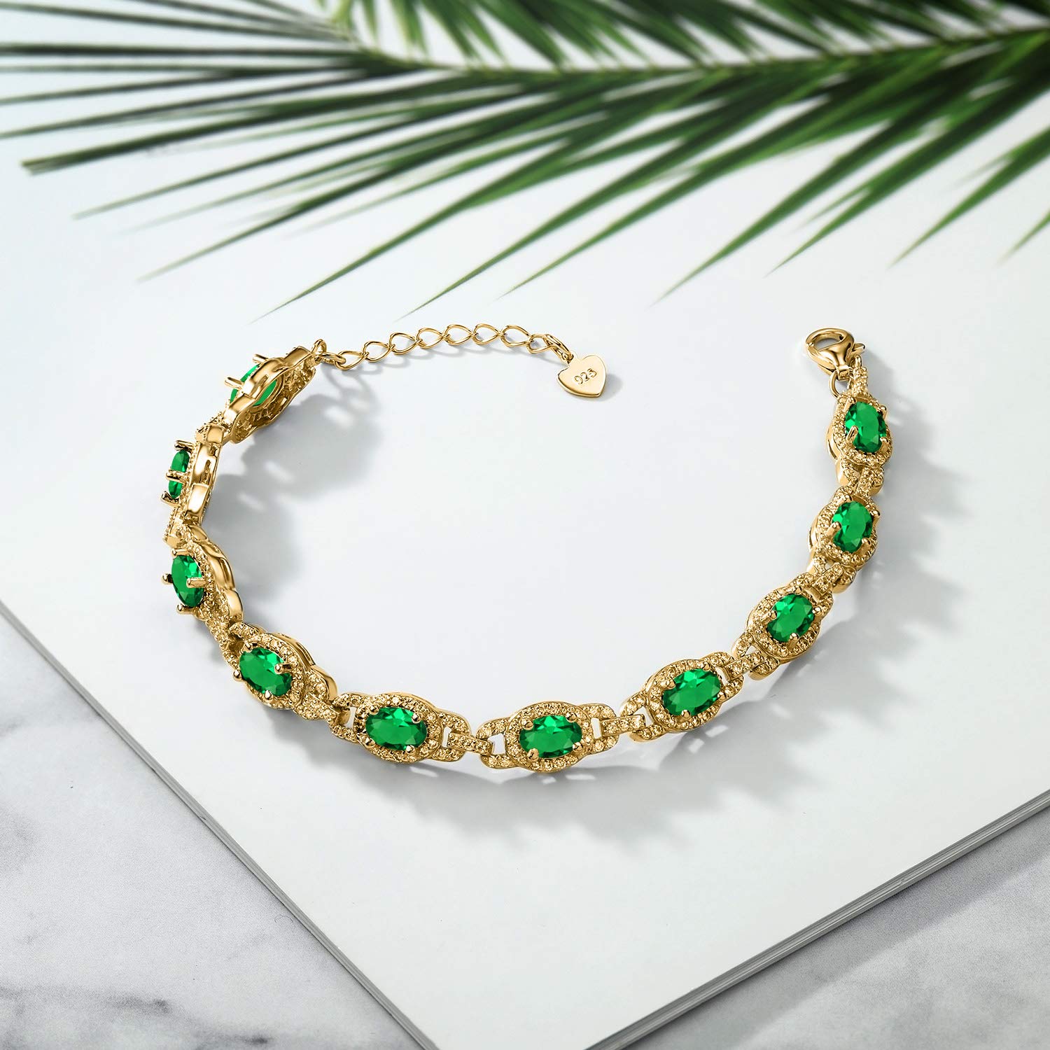Gem Stone King 18K Yellow Gold Plated Silver Oval Gemstone Birthstone Tennis Bracelet For Women | Oval 6X4MM | 7 Inch With 1 Inch Extender | Fine Jewelry Gifts for Women Her Mom Wife