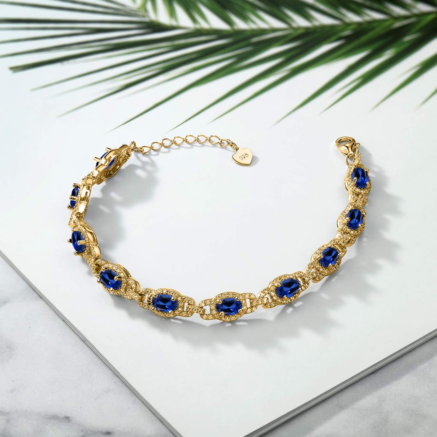 Gem Stone King 18K Yellow Gold Plated Silver Oval Gemstone Birthstone Tennis Bracelet For Women | Oval 6X4MM | 7 Inch With 1 Inch Extender | Fine Jewelry Gifts for Women Her Mom Wife