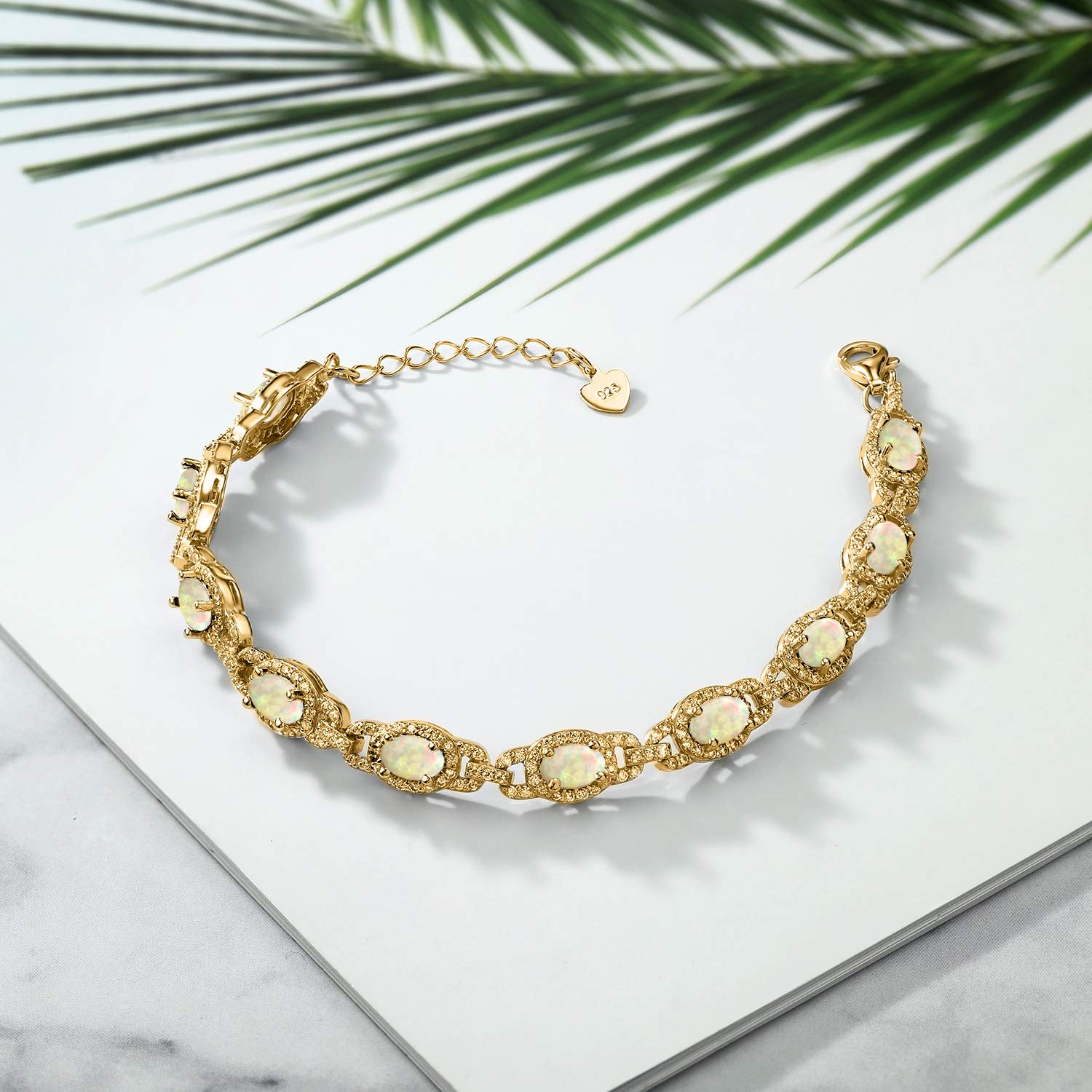 Gem Stone King 18K Yellow Gold Plated Silver Oval Gemstone Birthstone Tennis Bracelet For Women | Oval 6X4MM | 7 Inch With 1 Inch Extender | Fine Jewelry Gifts for Women Her Mom Wife