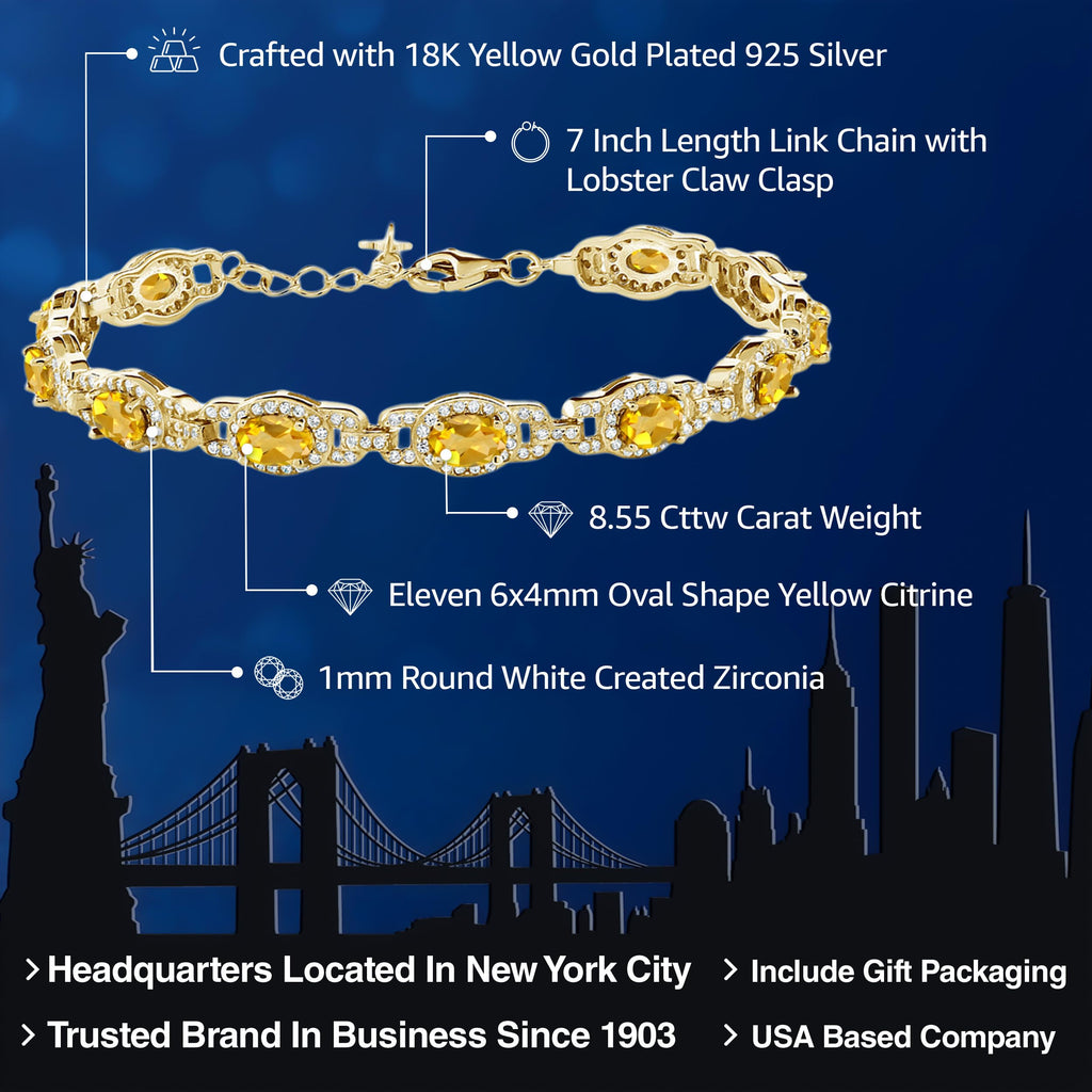 Gem Stone King 18K Yellow Gold Plated Silver Oval Gemstone Birthstone Tennis Bracelet For Women | Oval 6X4MM | 7 Inch With 1 Inch Extender | Fine Jewelry Gifts for Women Her Mom Wife