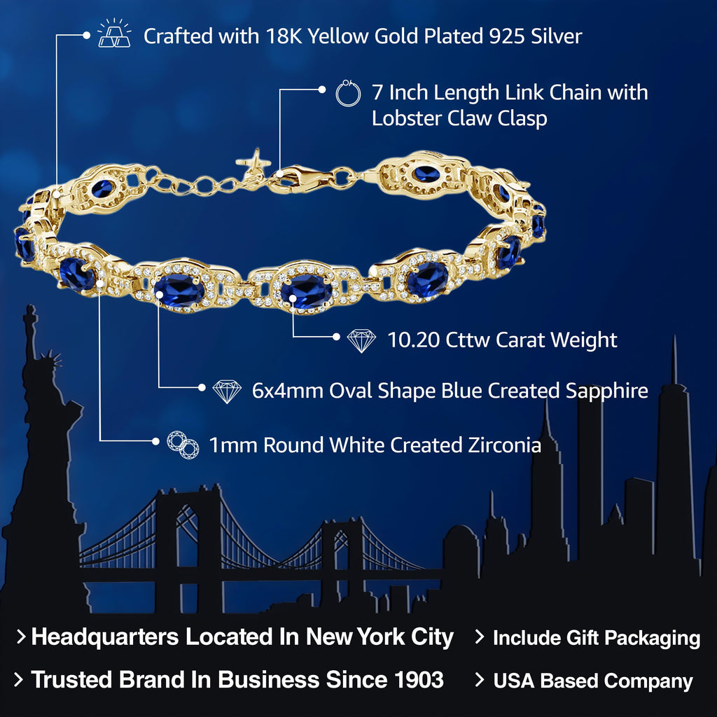Gem Stone King 18K Yellow Gold Plated Silver Oval Gemstone Birthstone Tennis Bracelet For Women | Oval 6X4MM | 7 Inch With 1 Inch Extender | Fine Jewelry Gifts for Women Her Mom Wife